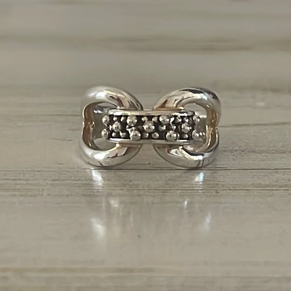 Michael Dawkins Sterling Silver Caviar Buckle Sculptural Ring